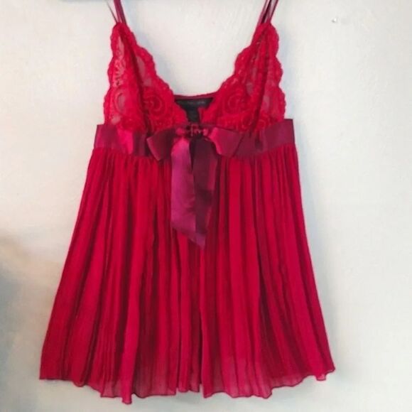 Victoria's Secret VTG Y2K Maroon Lace Bow Pleated Babydoll Mini Slip Small - Picture 2 of 14